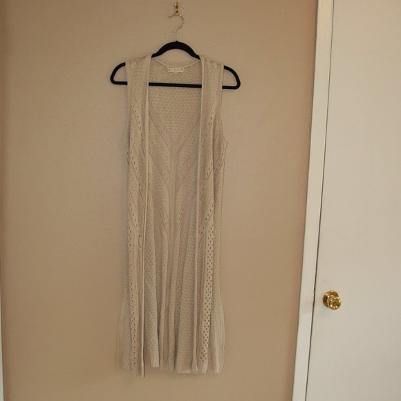 It's Our Time Tan Floor Length Knit Sleeveless Open Front Cover/ Vest/ Cardigan - Picture 1 of 5